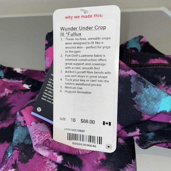 Lululemon Wunder Under Crop III Midnight Bloom Black Deep Fuschia - NWT Size 10 - Picture 5 of 5